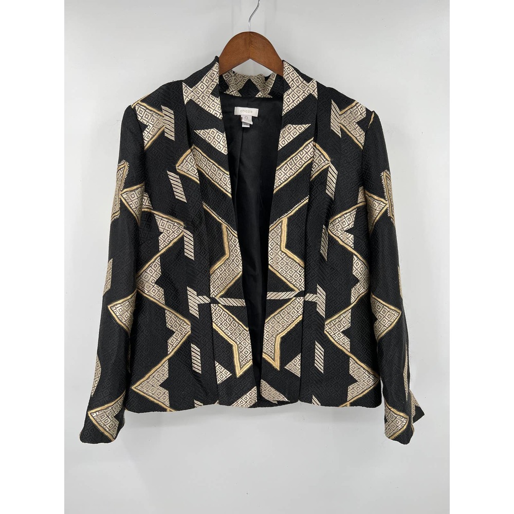 Chico's women's retro look black and gold blazer jacket size 0 or small